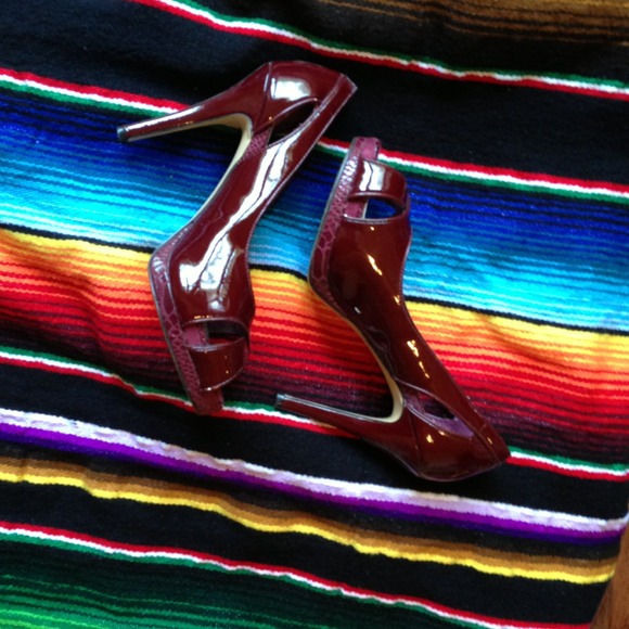 White House Black Market burgundy peep toe heels