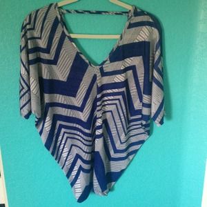 Blue & Gray Chevron Patterned Blouse