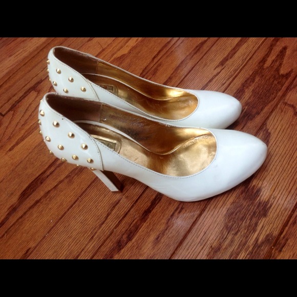 Arden B Shoes - White shoes  heels with gold studs ARDEN B