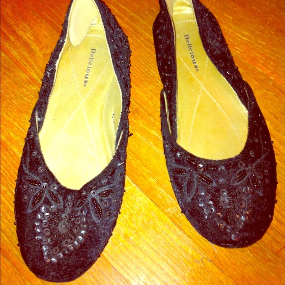 Sequin black flats
