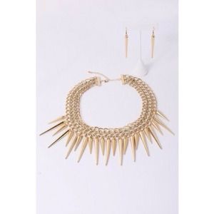 Golden Spiked Wrapped Chain Necklace Set