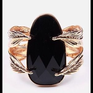 Onyx Faceted Jewel Golden Feather Cuff