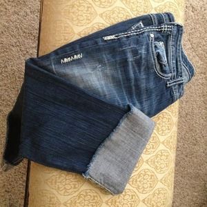 Bke denim distressed cuffed capris size 28