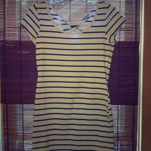 blue and white striped body con dress