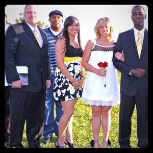 Summer bell shaped black and yellow dress.