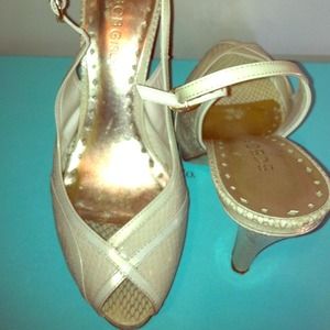 BCBG peep toe sling backs