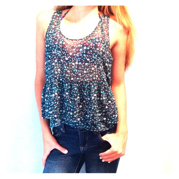 Kirra Tops - Floral ruffle peplum top