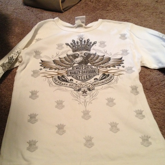 White, black, and gold Long sleeve Harley shirt
