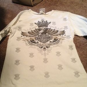 White, black, and gold Long sleeve Harley shirt