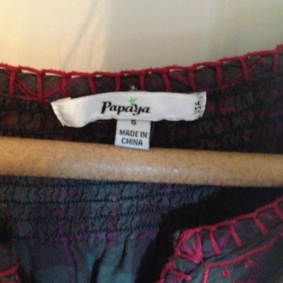 Plaid Papaya Blouse with Floral Stitching - Picture 3 of 4