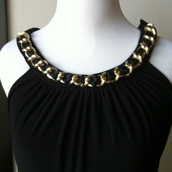 Pretty Black Gold Chain Halter Bubble Dress - Picture 2 of 3