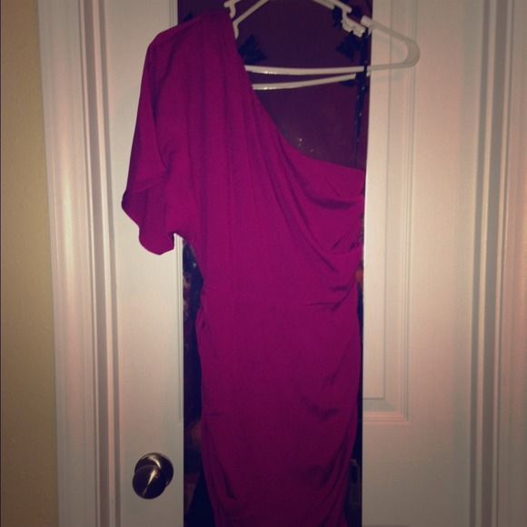 Fuchsia color one sleeve dress