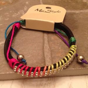 FASHIONABLE NEON ADJUSTABLE BRACELET W/RHINESTONES