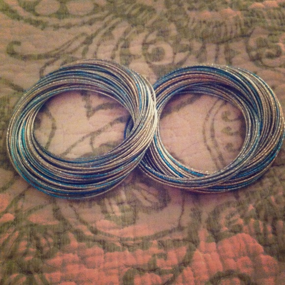 Silver and blue bangles