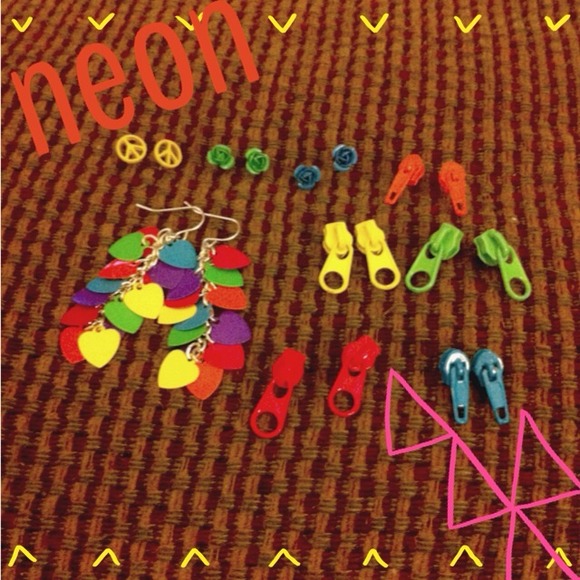 🎈Neon heart, rose, and zipper earrings🎈 SALE