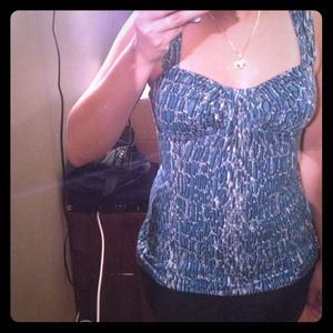 Armani exchange teal black and white top