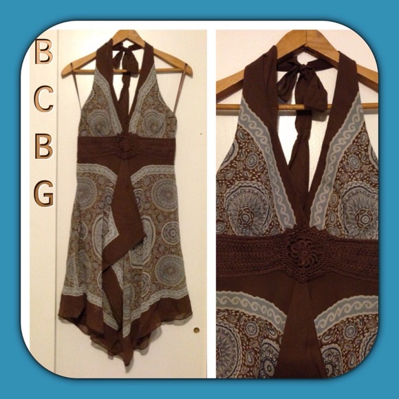 BCBG Brown with Blue Silk Dress