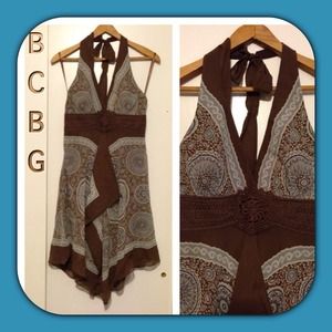 BCBG Brown with Blue Silk Dress