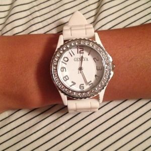 White Geneva watch with crystals