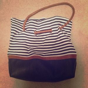 Nautical navy white brown tote