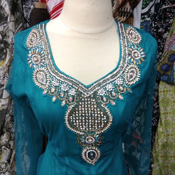 Sea Green South Asian Dress - Picture 2 of 2