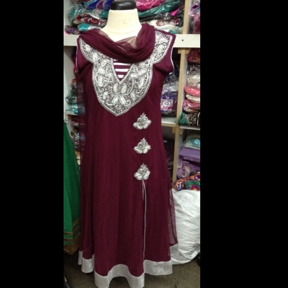 Burgundy and Silver South Asian Dress - Picture 2 of 2