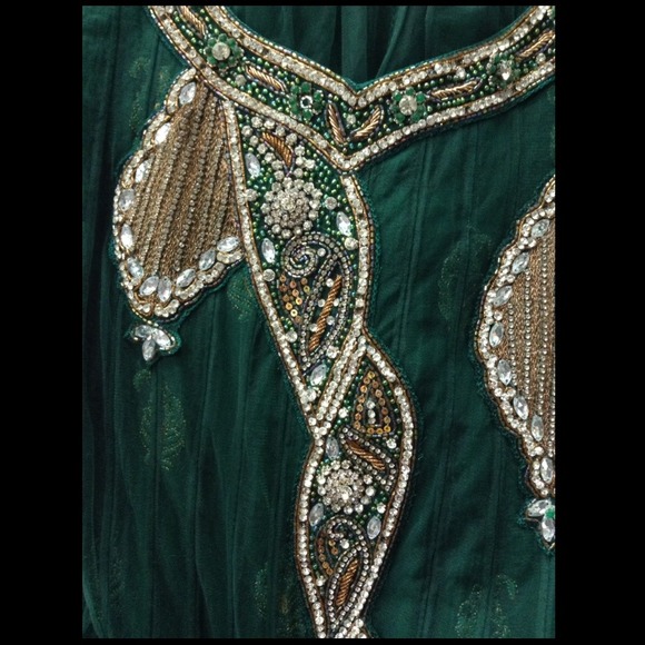 Dark Green and Golden South Asian Dress - Picture 3 of 3