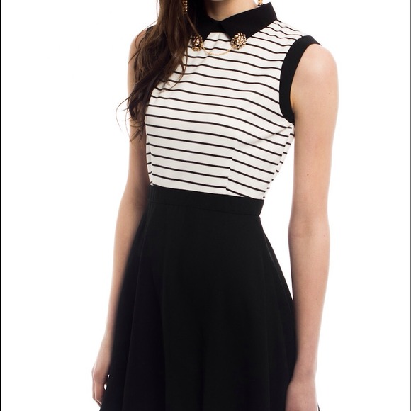 Celestia Collar Necklace Stripe Skater Dress