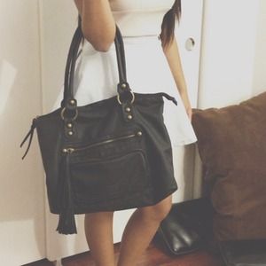 Huge black faux leather hand bag