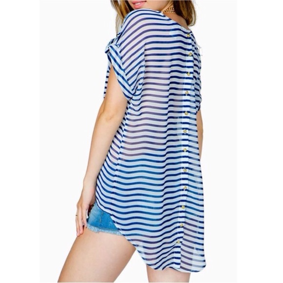 **REDUCED** Stripe Hi Lo Button Back Tee - Picture 2 of 4