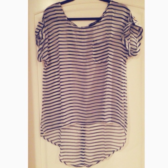**REDUCED** Stripe Hi Lo Button Back Tee - Picture 3 of 4