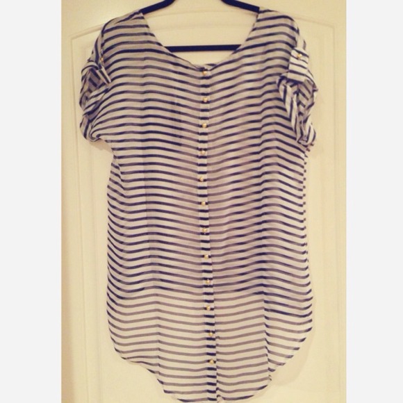**REDUCED** Stripe Hi Lo Button Back Tee - Picture 4 of 4
