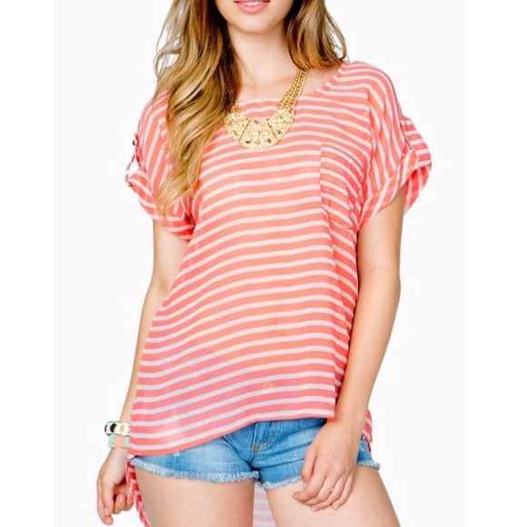 **HOST PICK!!!** Stripe Hi Lo Button Back Tee - Picture 2 of 4