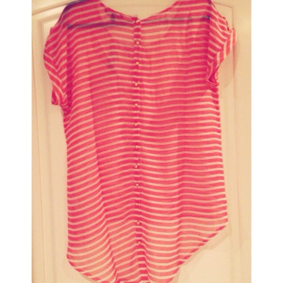 **HOST PICK!!!** Stripe Hi Lo Button Back Tee - Picture 4 of 4