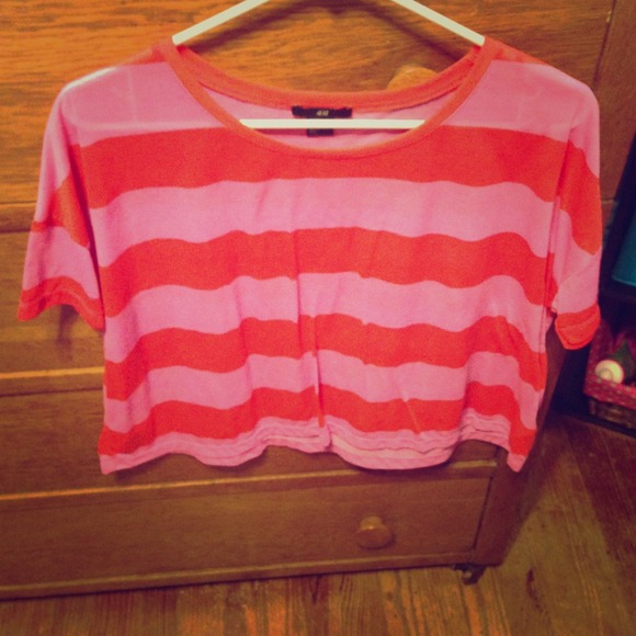 H & M red and pink striped crop top.