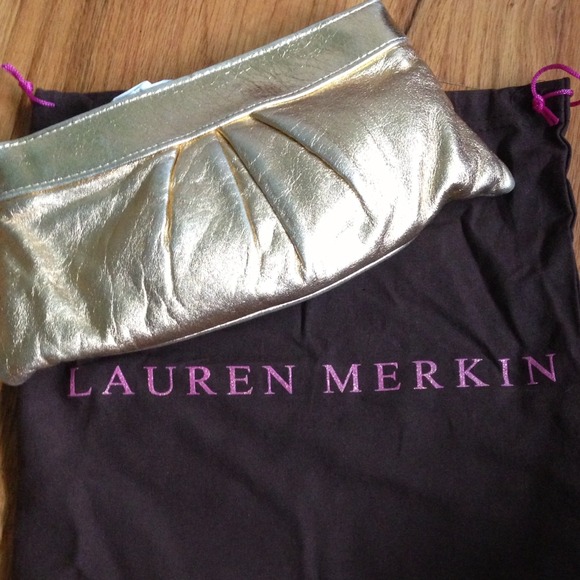 Lauren Merkin PALE GOLD METALLIC LAMBSKIN CLUTCH