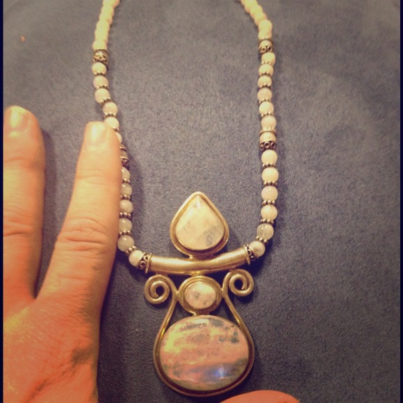 Rainbow moonstone and sterling necklace.