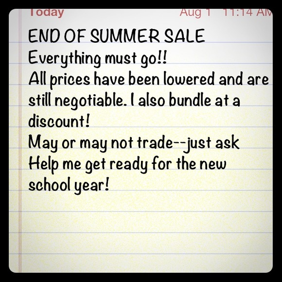 END OF SUMMER SALE!!