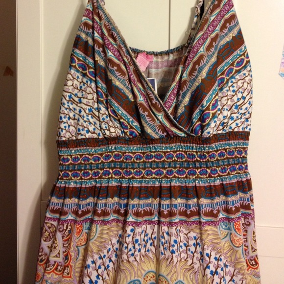 2 maxi sun dresses, orange & fuscia