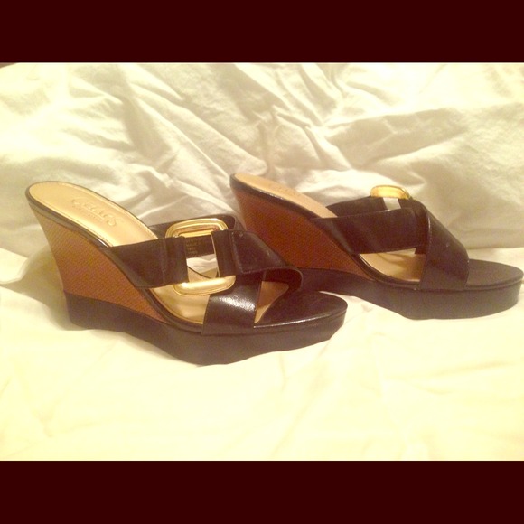 Chaps black wedge heels