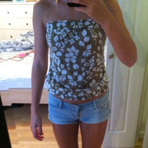 ♻⚪green and white floral tube top♻⚪