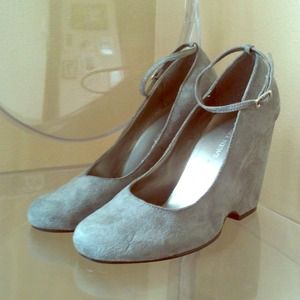 Cute Grey Suede Ankle Strap Wedges