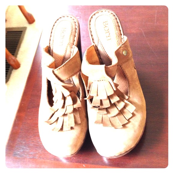 Born Tan Suede Backless Wedges