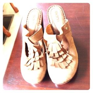 Born Tan Suede Backless Wedges