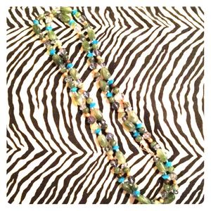 Green and turquoise long beaded necklace