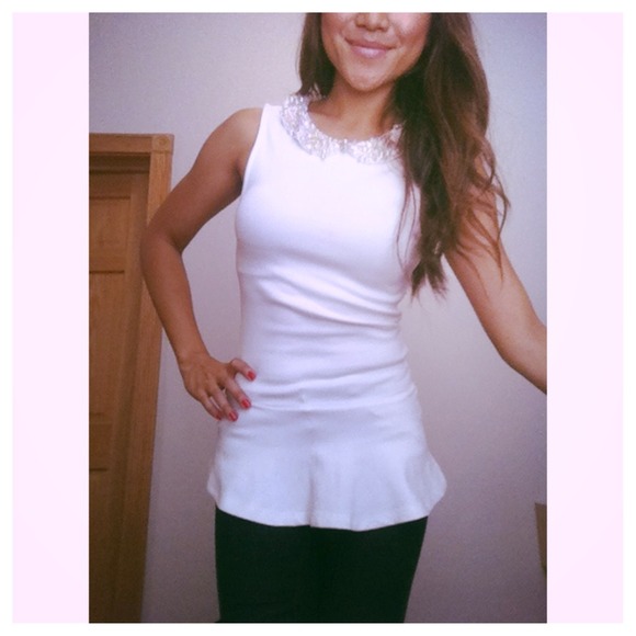 Zara Tops - 🎉RESERVED FOR TAMMI🎉Zara white beaded peplum top