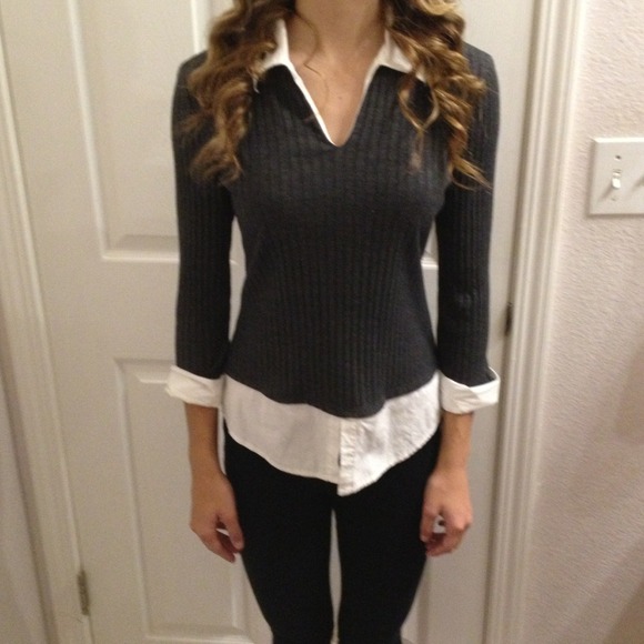 Charcoal gray, mock layered shirt