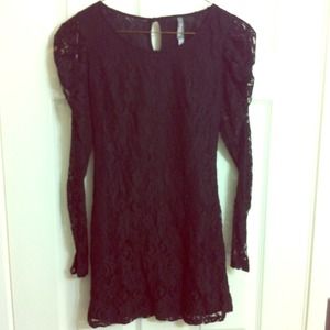 Black lace mini dress with puff sleeves