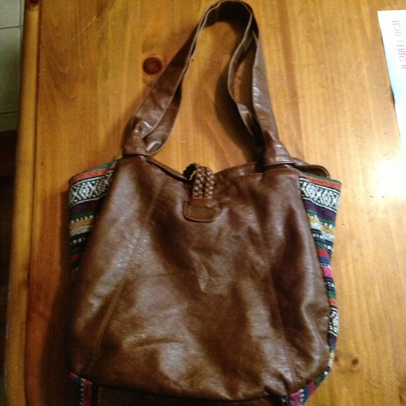 Faux brown  leather fabric slouchy purse