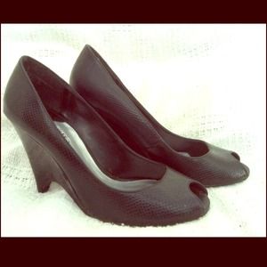 REDUCED! Cato Black Open Toe Peep Toe Wedge Heel